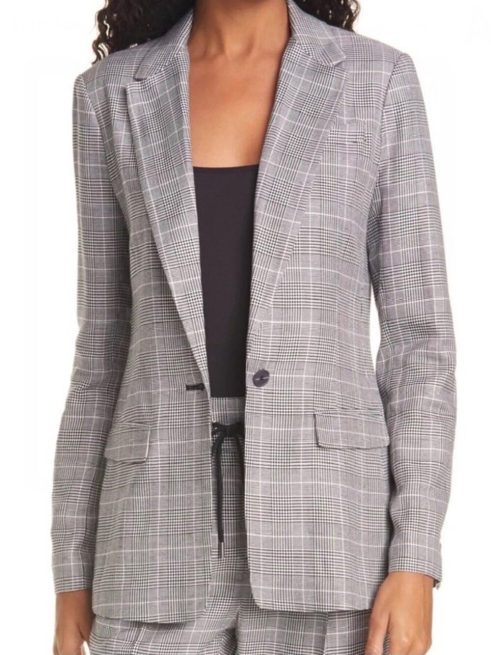 ATM Anthony Thomas Melillo GLEN Plaid Blazer Jacket Size 4 Black White Pink $550
